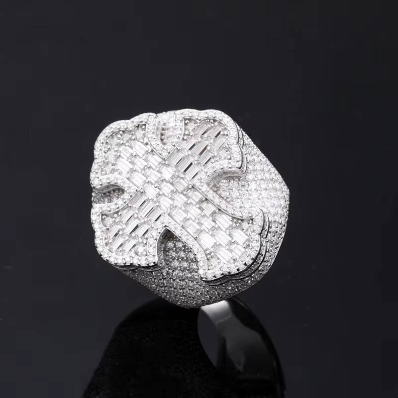 S925 Sterling Silver Fashionable New Design Cross Hip Hop Moissanite Ring Men Sparkling Mens Cross Moissanite Ring