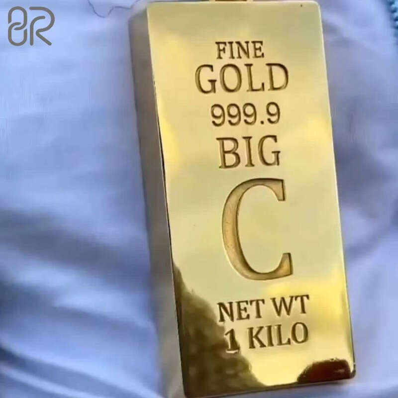 Pure Sier 10K 14K 1000 Gold Bar Charm Heavy 999 Pendant Necklace Set for Men