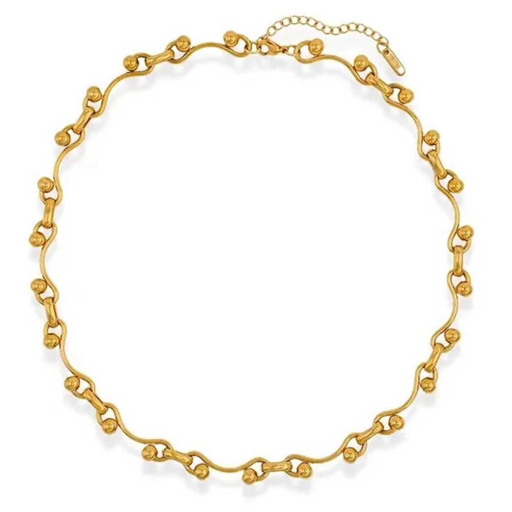 Y2K Stainless Steel Wave Ball Chain Necklace for Men Punk Glenger Fashion Handmade JewelryXJ250422