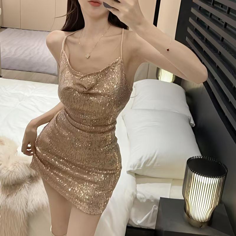 2025 new shiny hip-wrapped backless sequined sexy pure desire young woman dress
