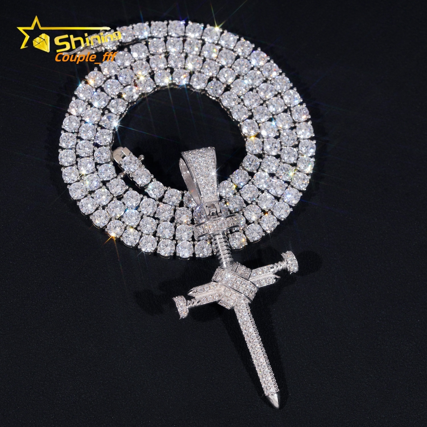 Pass Diamond Tester 925 Silver High Quality Iced Out Hip Hop VVS Moissanite Cross Pendant for Tennis Chain