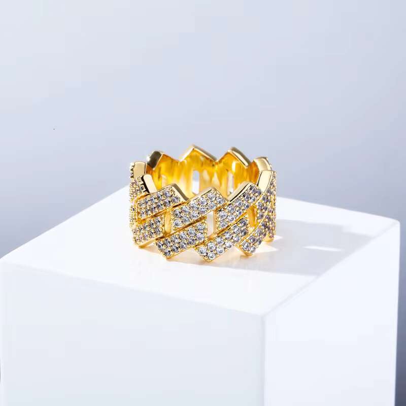 Custom Hip Hop Fashion Jewelry Rings 14K Gold Plated Brass Moissanite Cuban Rings for Men