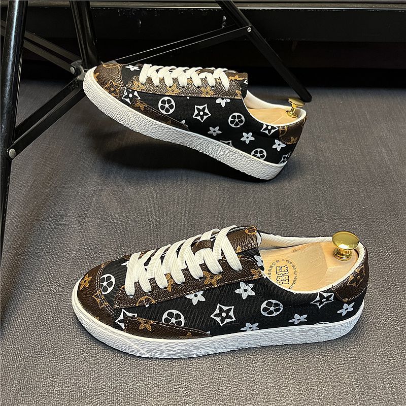 free shipping designer shoes men's trendy monogram print low-top sneakers green casual sports shoes with retro pattern detailing and classic desi
