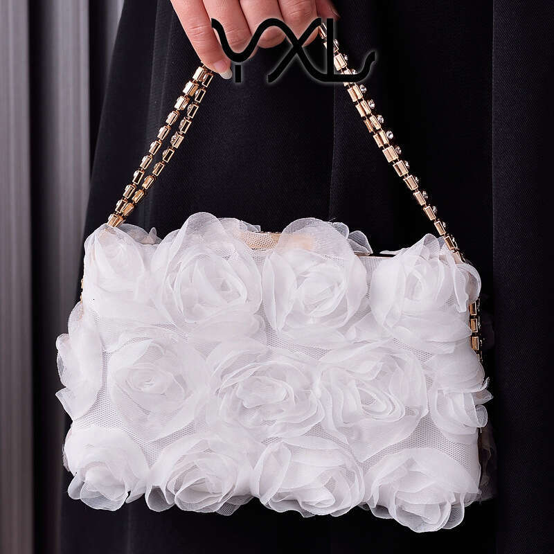 Yixinglong Chiffon Flower Banquet Champagne Women's Cheongsam Handmade Dress Diamond Decoration Bag