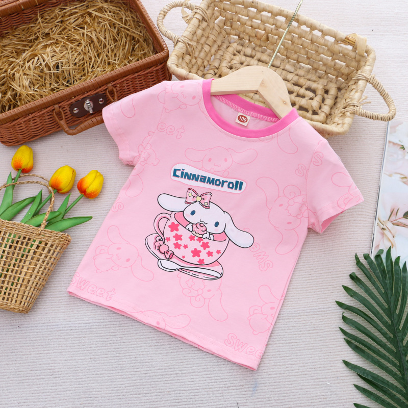 DISNEY Children's designer clothes with cartoon prints girls' clothes with color-blocking T-shirts summer children's clothing girls