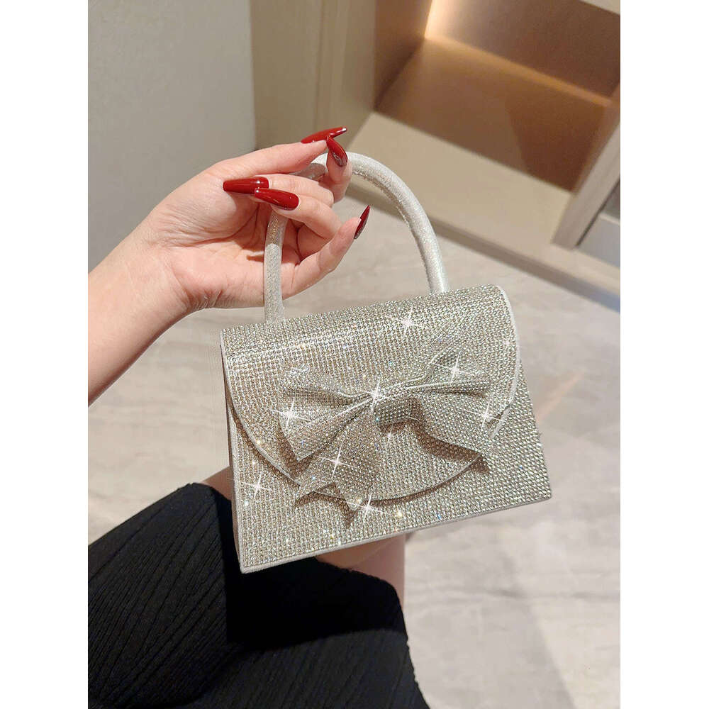 New Shiny Banquet Water Diamond Bow Box Small Square Diagonal Straddle Bag Handbag