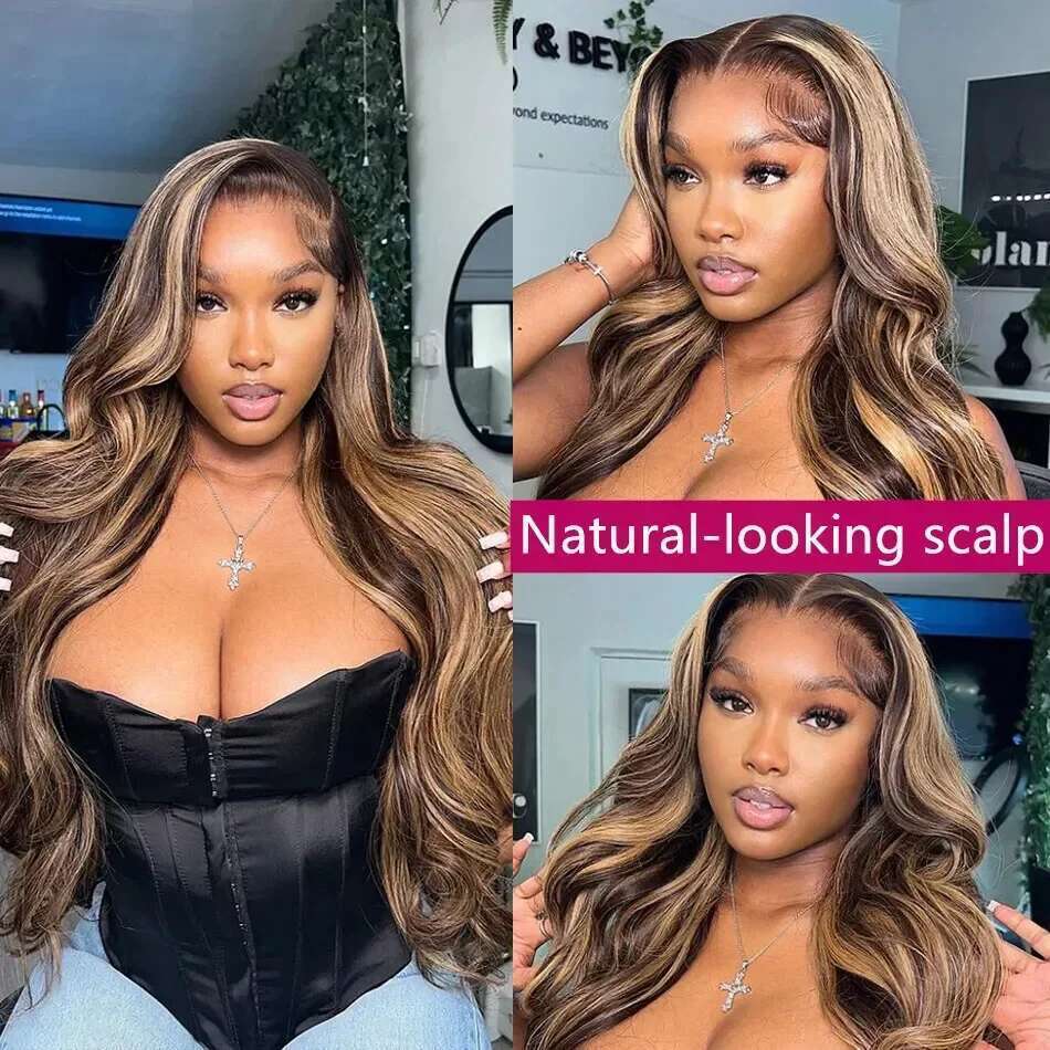 Highlight 13X4 Body Wave Front Brazilian Straight 13X6 Lace Frontal Human Hair Honey Blonde Colored