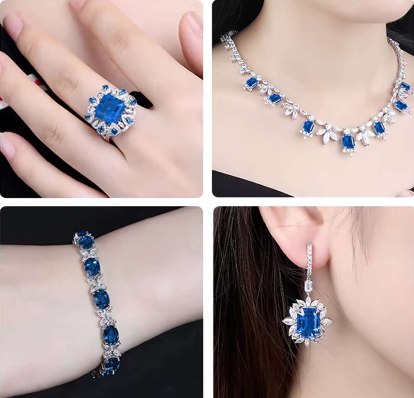 18k White Gold Gemstones Ring Custom Sapphire Jewelry Lab Diamond Lab Grown Gemstones Ring