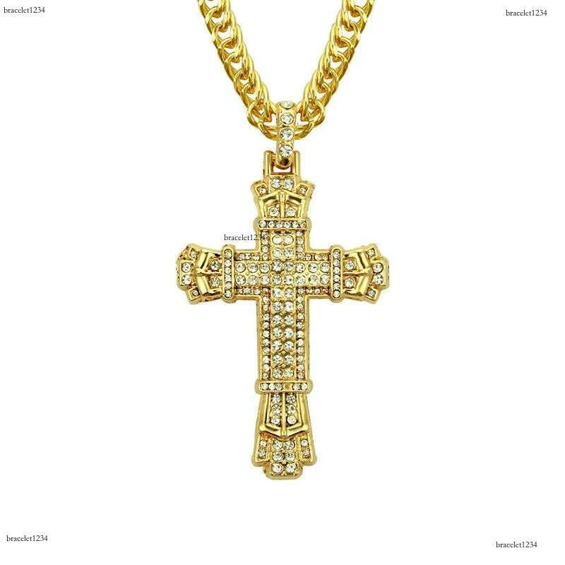 Hip Hop Cross Pendant Religious Charm Gold Sier Full Ice Out Crystal Neckalce Simulated Dias Catholic Crucifix Necklace With Cuban Chain Jewelry