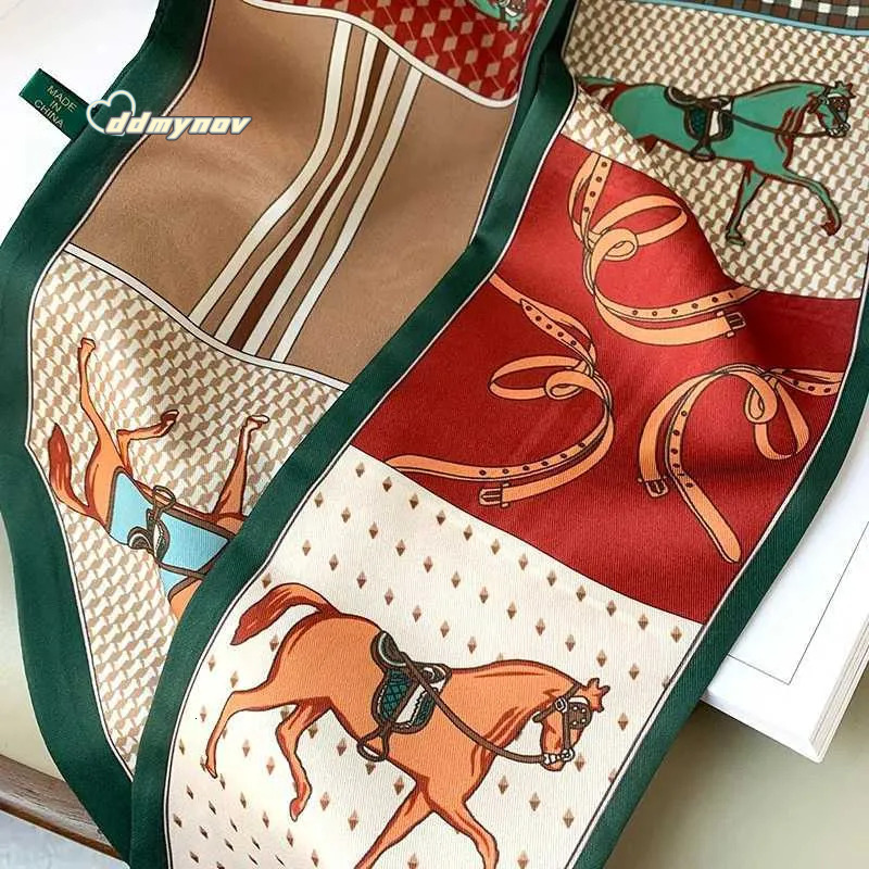 Designer Long Silk Bag Tie Neck Skinny Scarf Haiand Foard Horse Print Brand Lady Neckerchi Ribbon 2025 Spring New G250904 ddmynov