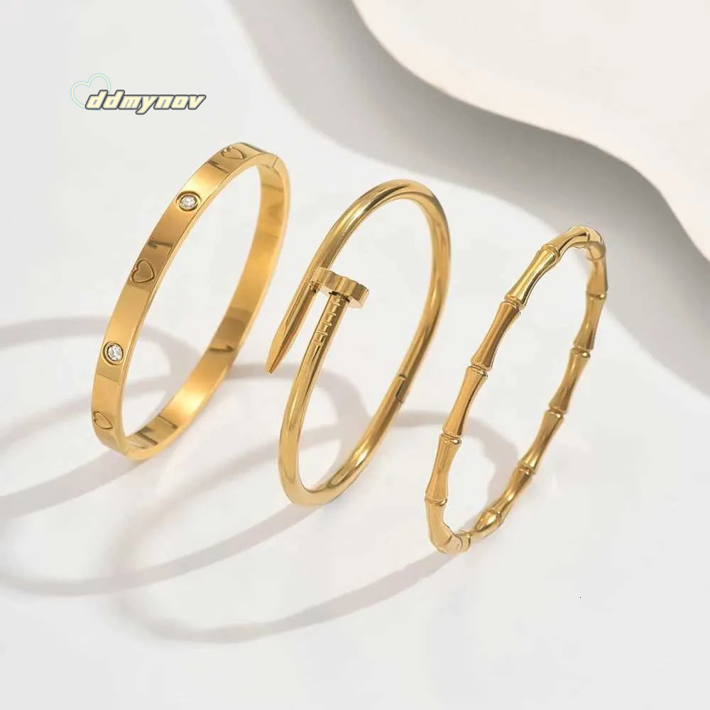 Luxury Bamboo Zircon Bracelet Set Classic Design Waterproof Stainless Steel Fade Resistant Jewelry S H11.21 ddmynov