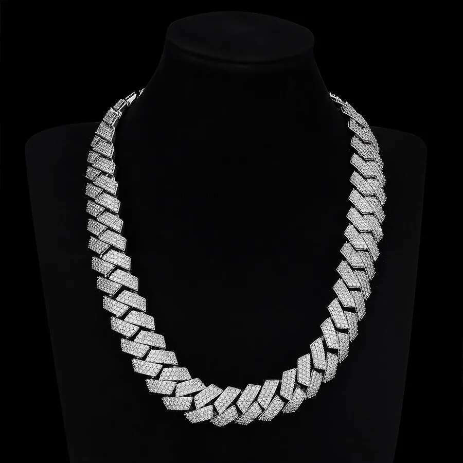 Hip Hop Rapper Mossanite Necklace Jewelry Vvs Sterg Sier 20mm Black Dia Moissanite Cuban k Chain