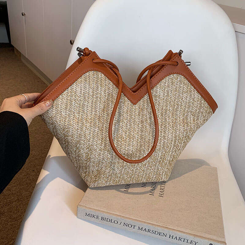 Ins Style Resort Beach Bag Straw For Women Large Capacity New Summer Single Shoulder Commuting Tote Bag Woven Vacation Beach Bag KQ