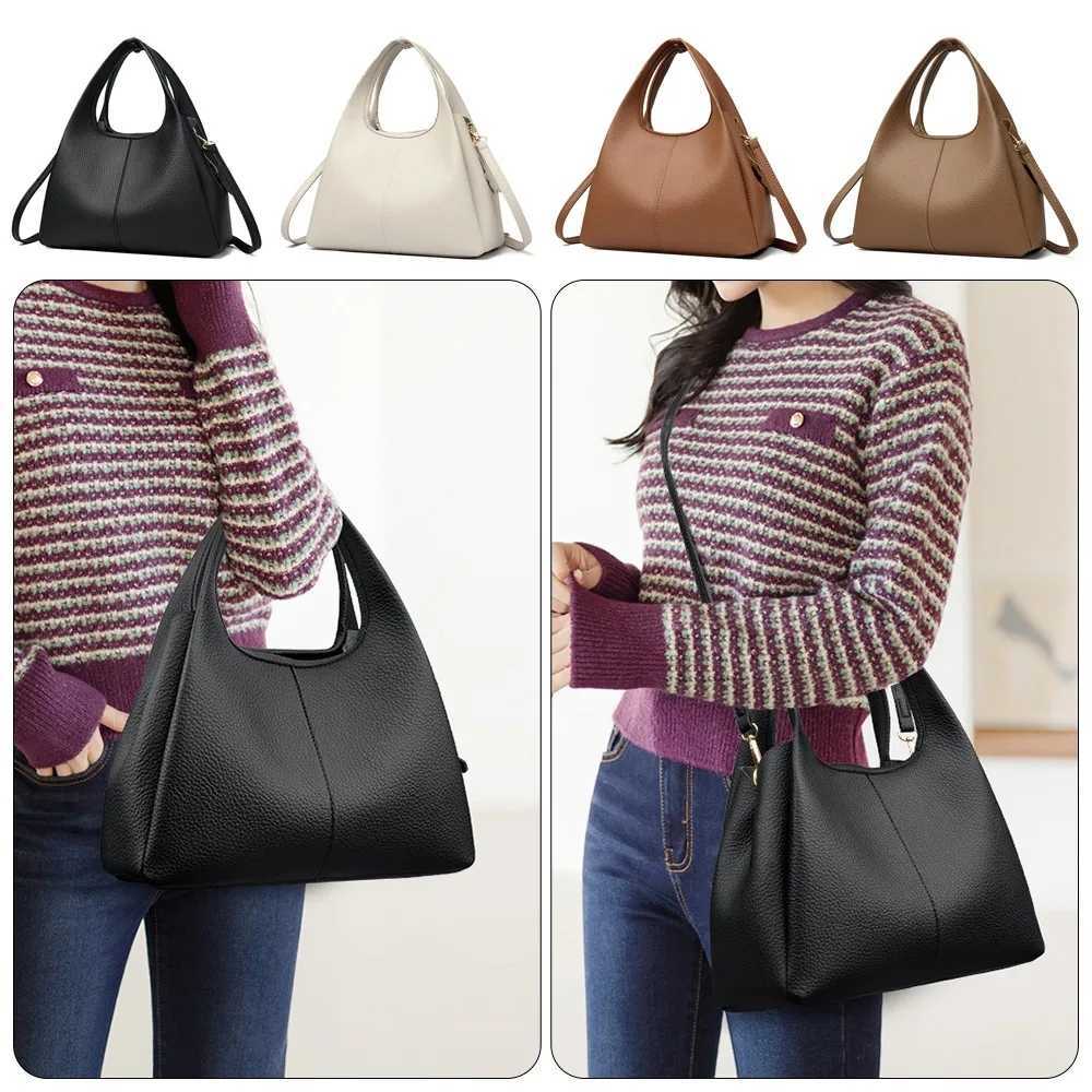 Versatile luxury handbag PU leather solid color shoulder bag soft bucket bag W250425