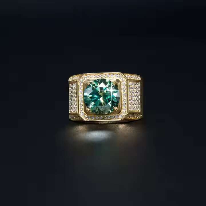 Moissanite Men Ring Fine Jewelry Green Full Diamond S925 Silver Luxury White Romantic Gold Plated