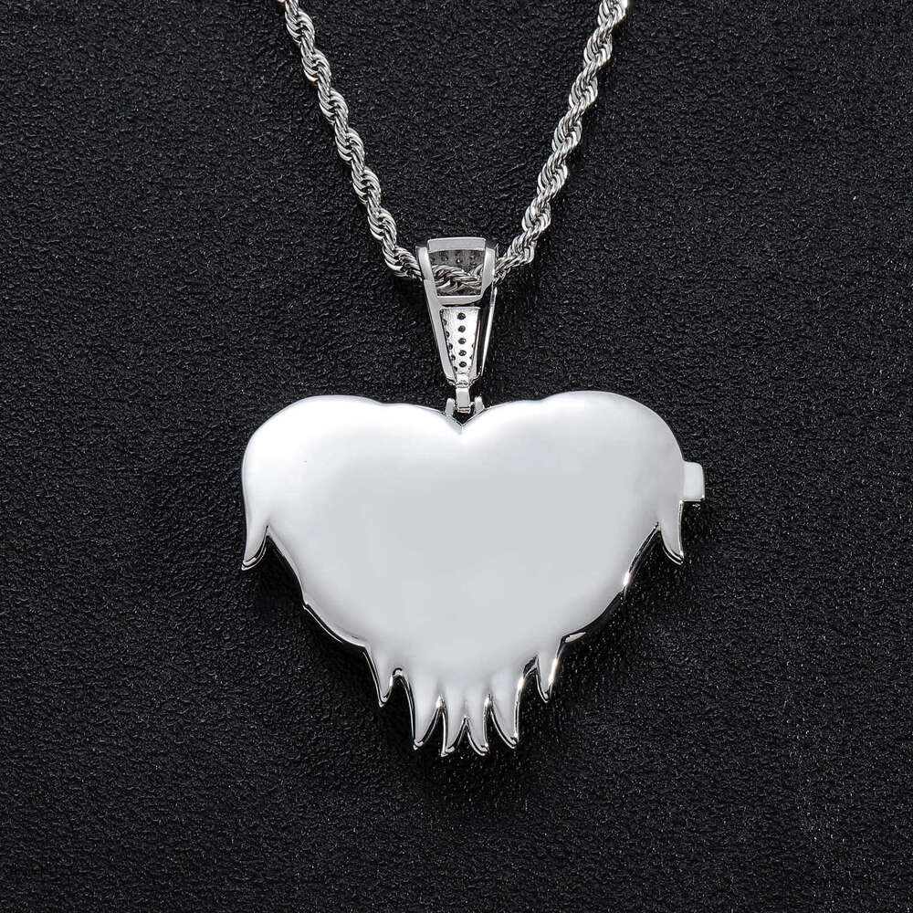 Luxury designer Flip Heart Photo Pendant Gold silvered Ice out VVS Moissanstone Hip Hop Men Women's Frame Necklace with FREE shipping