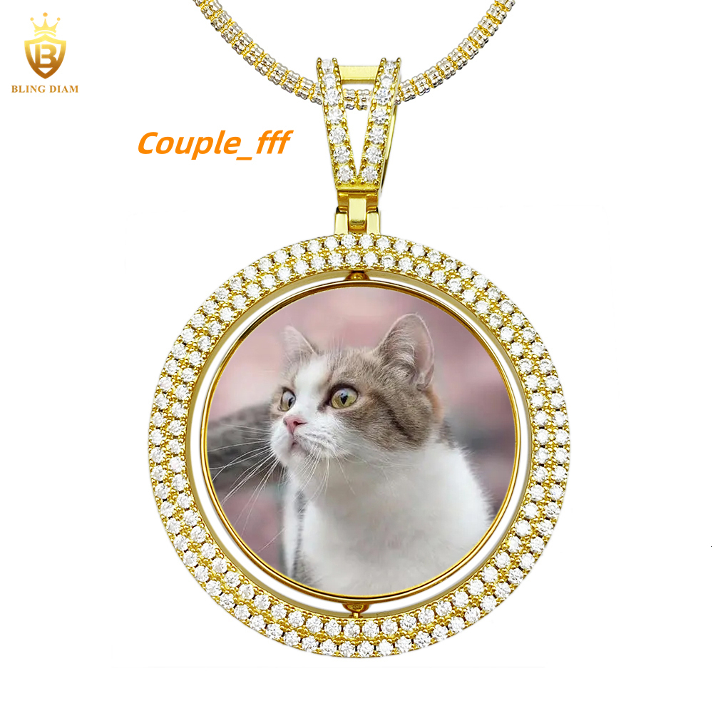 Custom Fashion Jewelry Vvs Moissanite 925 Sterling Silver Rotatable Double-Faced Photo Set Memory Pendant Bulk