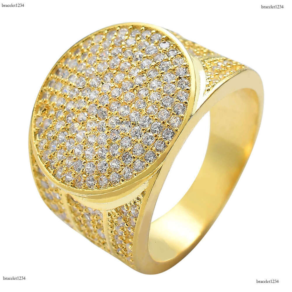 Luxurious designer gold hip hop ring with circular micro-inlaid ice VVS Moissanite Men's and Women's fashion ring