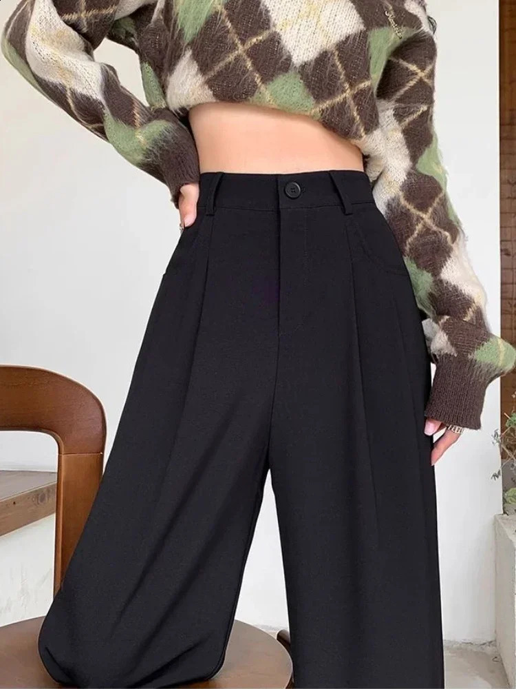 Fashion High Waist Wide Leg Pants Women Spring Fall Baggy Black Trouser Office Ladies Full Length Straight Suit Pant Outwear 250421