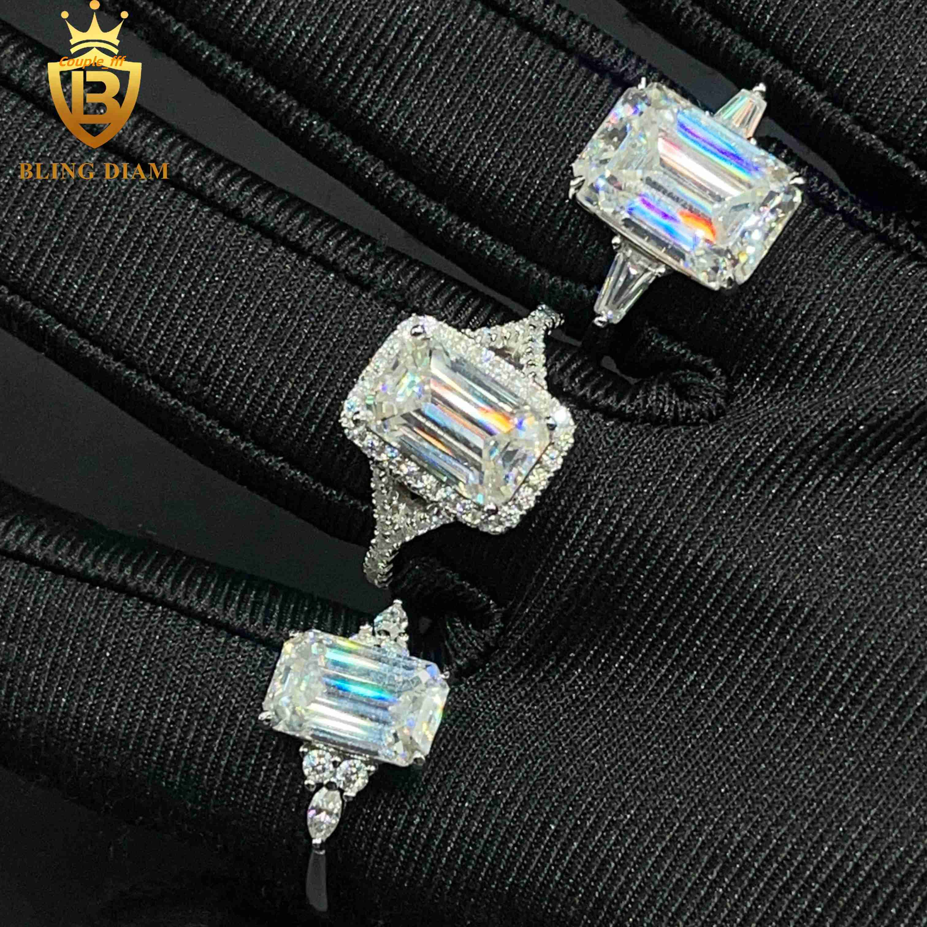 Women Jewelry Engagement Gift Ring 925 Sterling Silver VVS Moissanite Big Diamond Emerald Cut Rings
