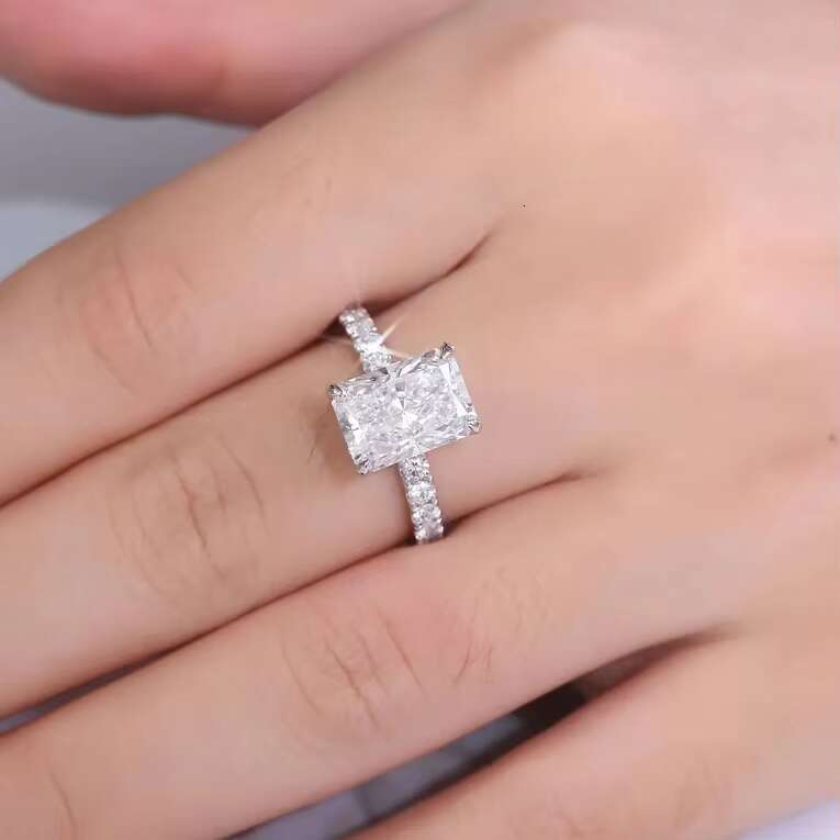 Custom Made 14K Pure Gold Moissanite Engagement Ring VVS Color D Clarity Emerald Cut Cushion Shaped Gemstone Fine Jewelry