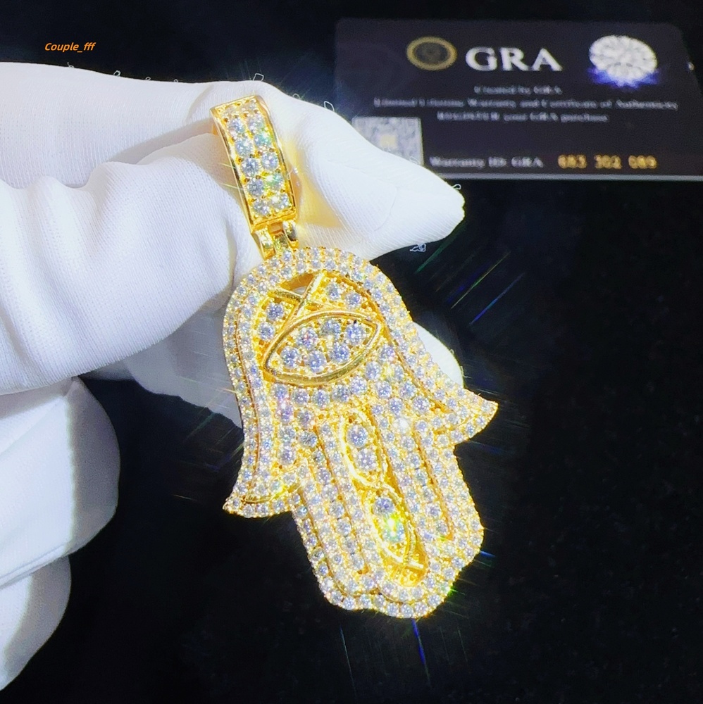 Stunning Moissanite Hip Hop Hamsa Hand Pendant VVS Diamond Chain Custom 925 Sterling Silver Pendant