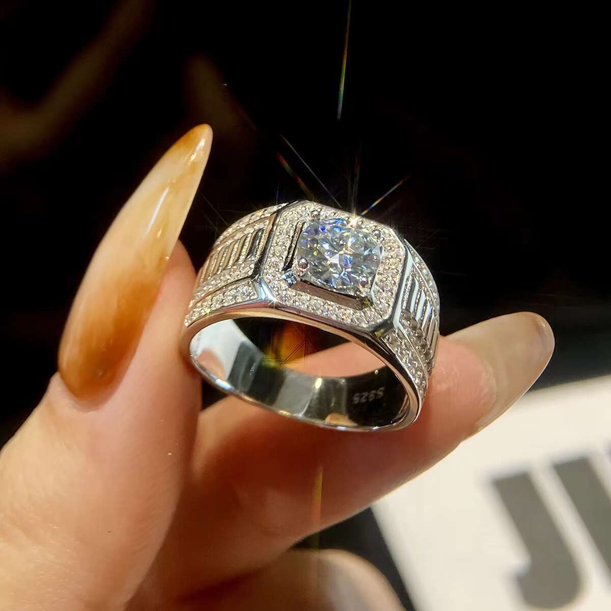 Large Diamond Moissanite Boy Mens Custom Ring 925 Sterling Silverfor Men Wedding Luxury Jewelry