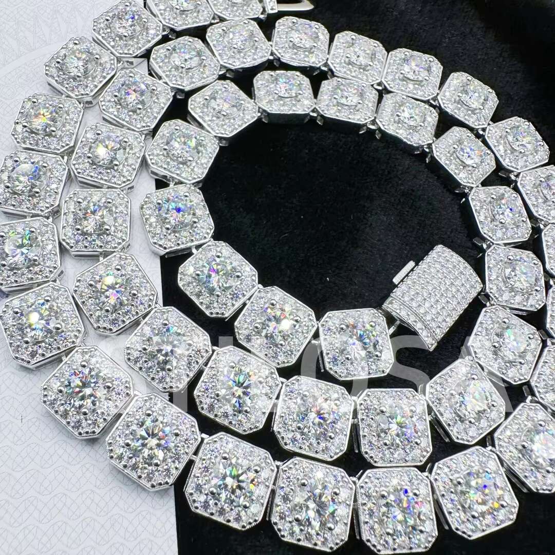 10mm/12mm Custom Size Rock-Candy Tennis Necklace Hip Hop Necklace 6mm 5.5mm Vvs Moissanite Chain With 925silver for Men