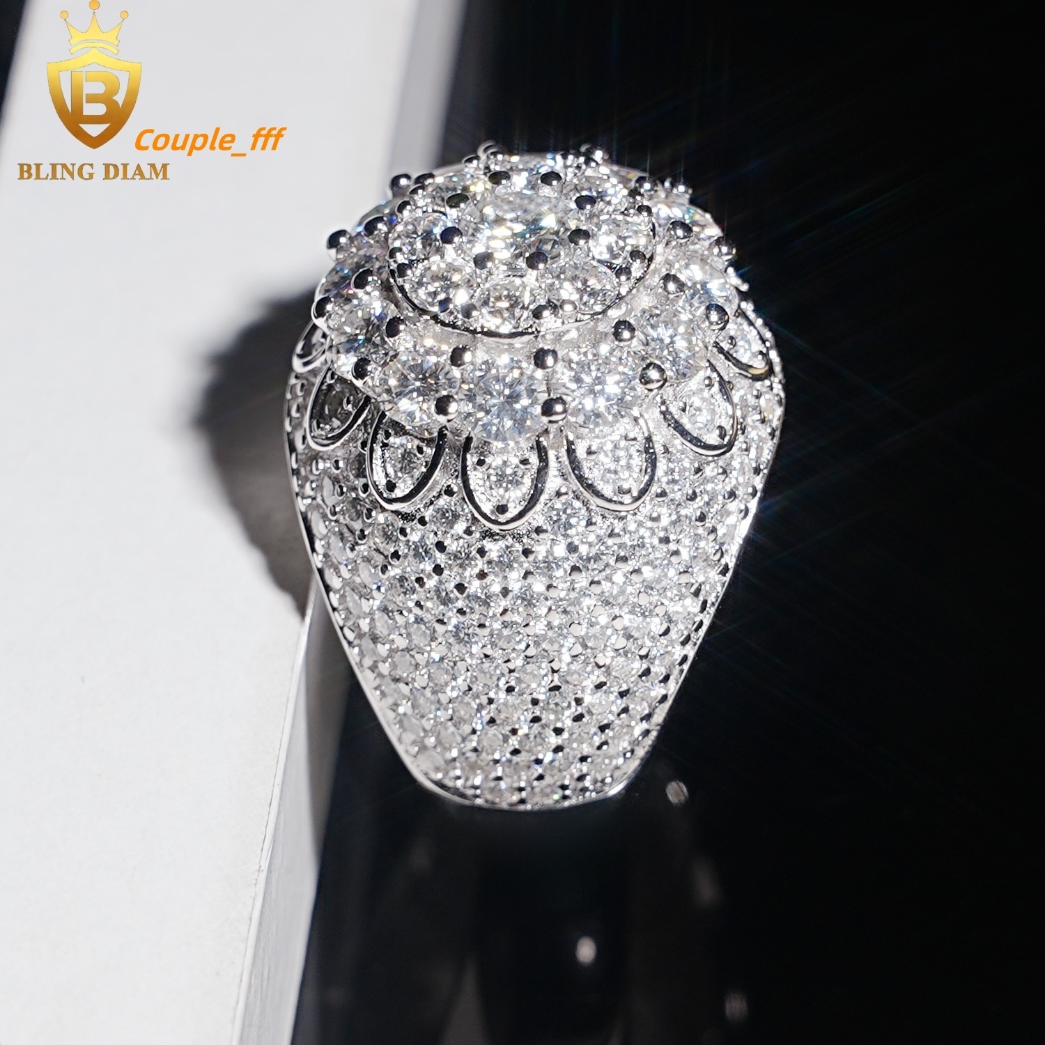 Hip Hop Jewelry Ring 925 Sterling Silver Ice Out Vvs Moissanite Fully Diamond Resin Flower Finger Rings for Men