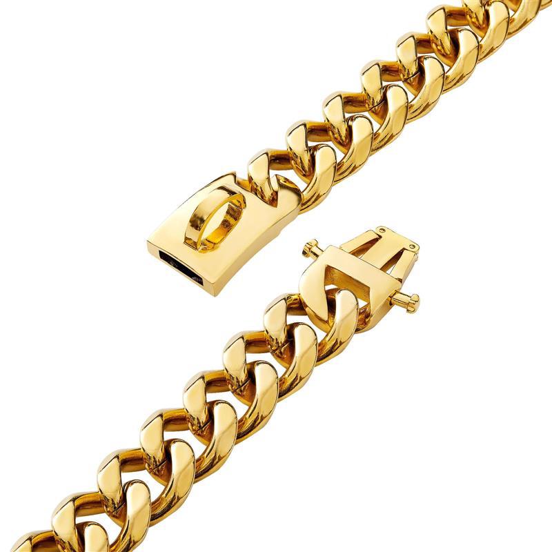 19mm Gold Chain Dog Collar Luxurious Sliver Gold Cuban Link Dog Collar with Secure Snap Buckle for Medium and Large Pit Bulls