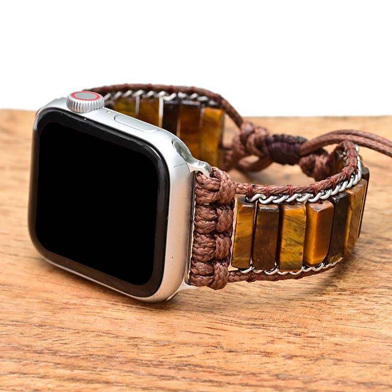 Rectangular Tiger Eye Stone Chain Apple Men's Fashion and Heroic Watch Band Bracelet