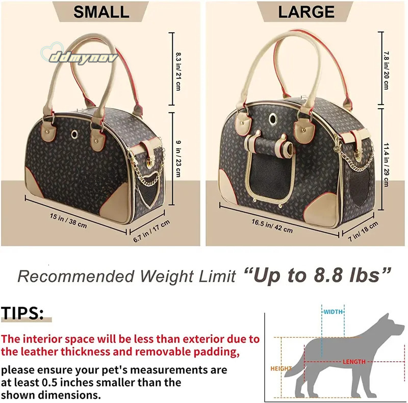 Luxury Leather Pet Carrier: Stylish Dog & Cat Travel Bag Waterproof Handbag with Breathable Mesh for Small Dogs, Puppies, Cats - 13 in ddmynov