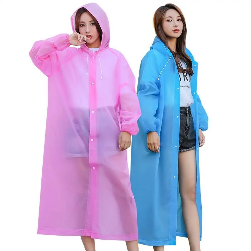 1PC Women Waterproof Long Raincoat Waterproof Hooded EVA Rain Jacket Man Poncho Outside Hiking Rainwear Clothing Men Rain Coat 250421
