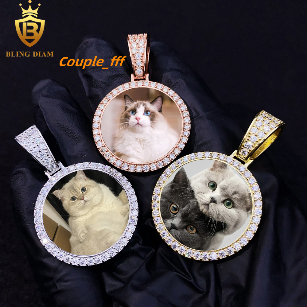Bling Diam Jewelry Custom Photo Circle Memory Pendant Bulk Vvs Moissanite 925 Sterling Silver Gold Plated Gra Certificate