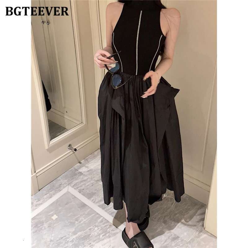 BGTEEVER Stylish Patchwork Sleeveless A-Line Fashion Slim Waist Women Vest Dress Spring Summer Ladies Vestidos