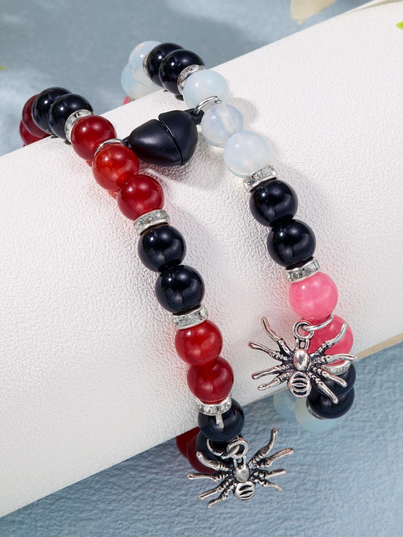 2 glass bead elastic spider bracelets