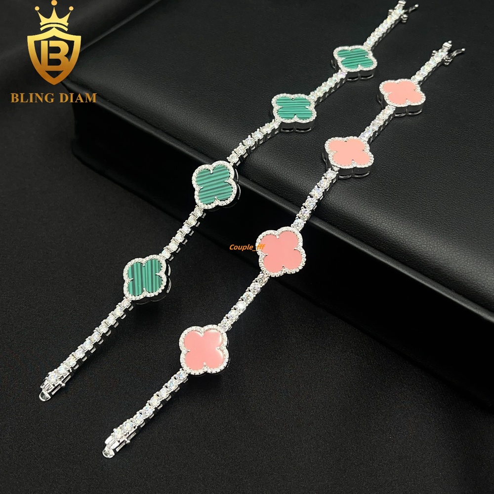 Fashion Flower Clover Leaf Moissanite Tennis Chain Moissanite Bracelet 925 Silver 3mm Moissanite Bracelet Pass Diamond test