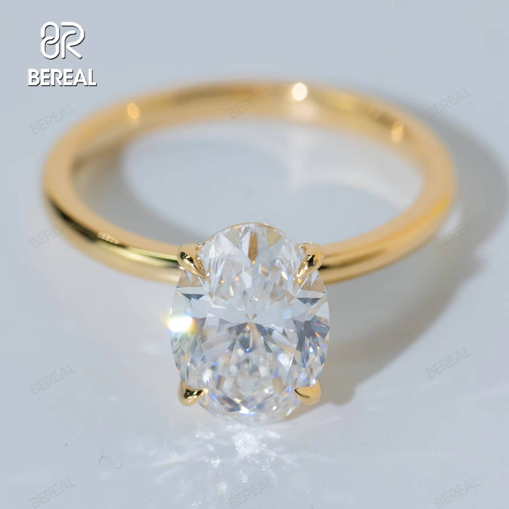 Luxury 2CT Vvs Lab Grown Diamond Custom Engagement Rings Popular Yellow Gold 925 Silver Engagement Rings for Women Fine Jewelry
