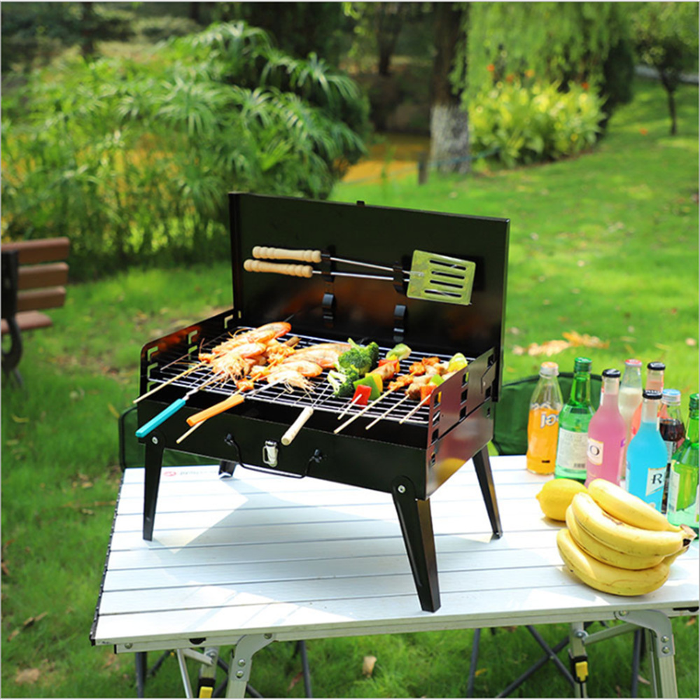 BBQ Tools Accessories Outdoor Barbecue Charcoal Grill Portable Box Type Stove Non-Stick Oven Foldable Picnic Camping Baking Barbe Rack