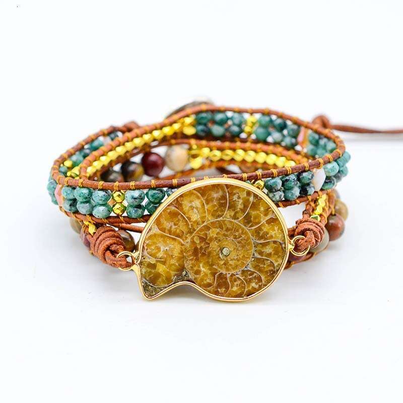Popular Parrot Natural Stone Snail Cutting Shape Hand Woven Leather Rope Bracelet