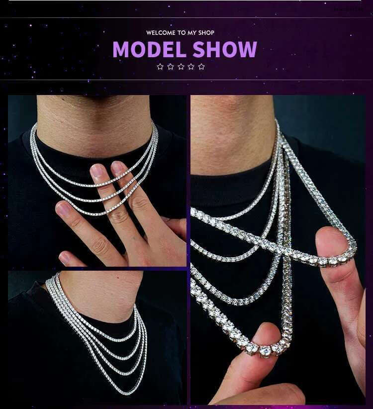 Custom gra jewelry 3MM 4MM 5MM sterg sier vvs tennis ice out lab grown dia mossanite moissanite necklace chain for women men