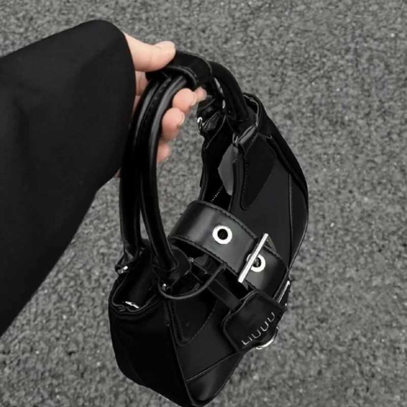 Fashion Hottie Shoulder Bag High Street Underarm Bag Casual Black PU Leather Clutch Wallet Y2K Motorcycle Womens HandbagXJ250422