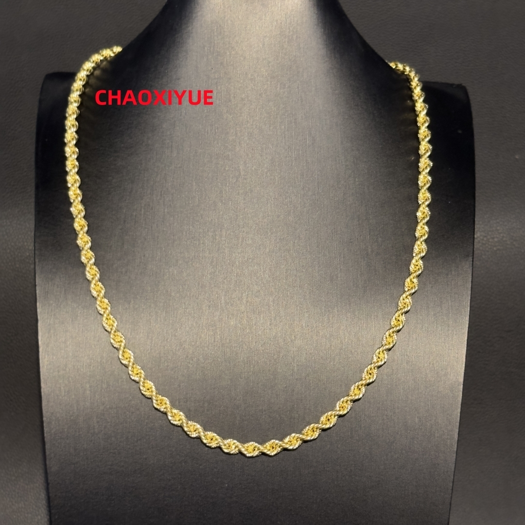 3mm-6mm Solid Rope Chain Hip Hop Style With Custom Size Necklace 10k 14k 18k Real Gold Chain Inlay Moissanite