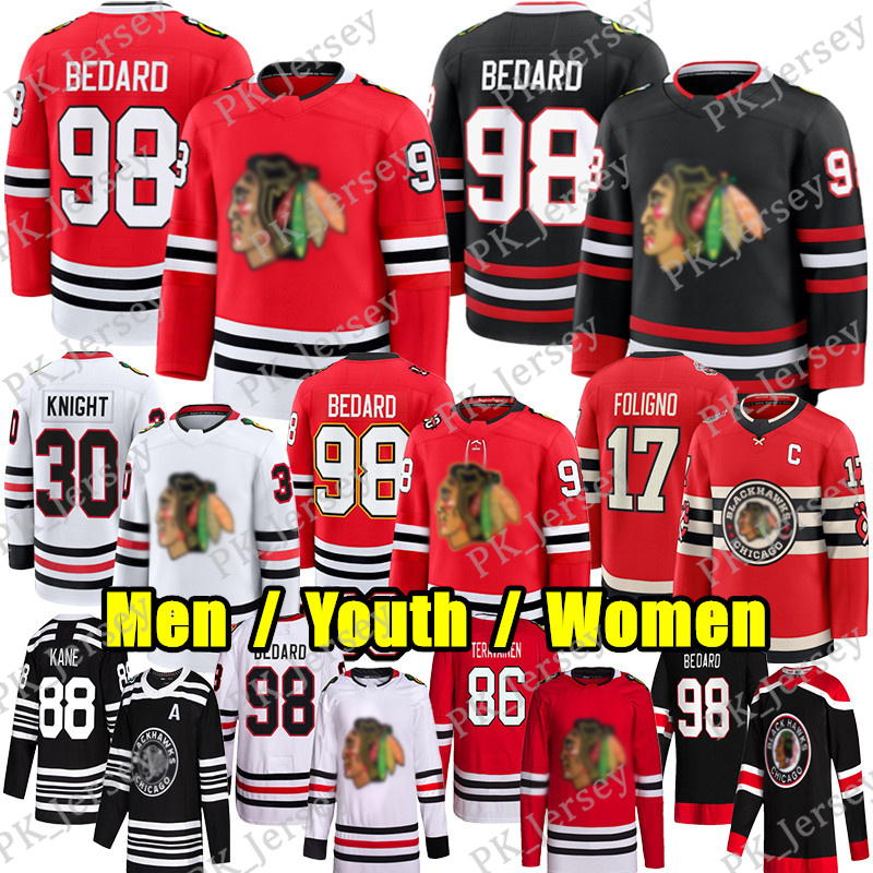#98 ConnorS Bedard chicago hockey jersey blackhawksS jersey #91 Frank Nazar Artyom Levshunov Bertuzzi Alex Vlasic Nick Foligno Murphy Knight Jason Dickinson jerseys