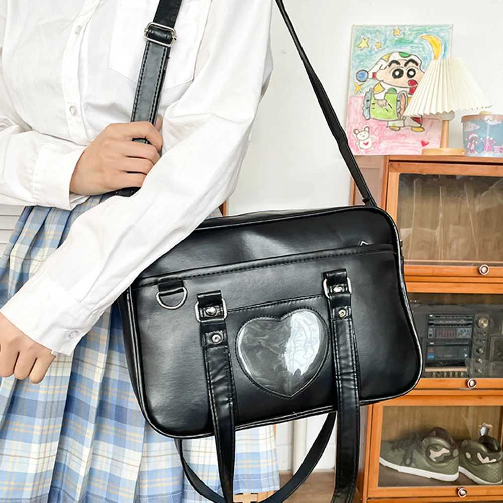 Women JK School Handbag Large Capacity PU Anime Crossbody Bag Transparent Love Heart Shoulder Uniform Bag for Shopping Commuting XJ250610