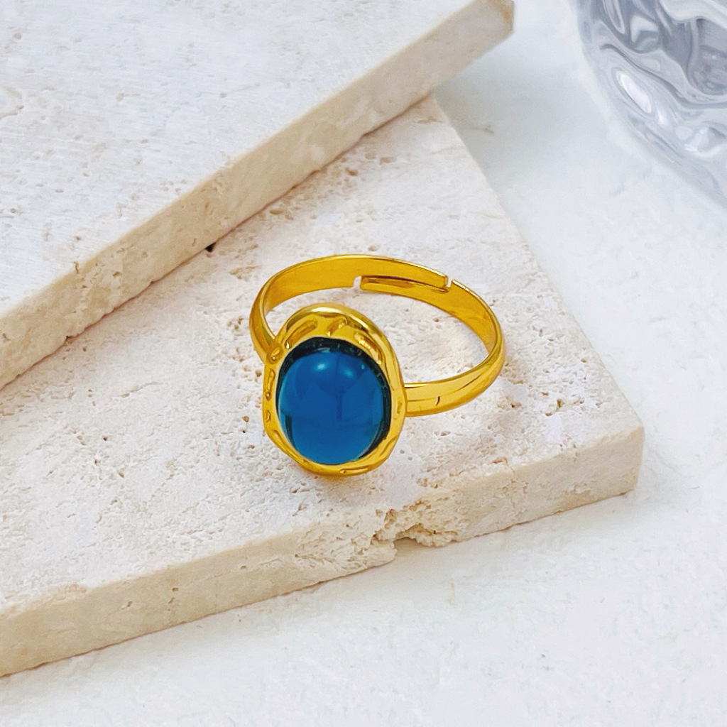 New retro genuine gold-plated oval raw stone ring High quality gold designer diamond ring rings designer for women luxury jewelry men love ring rings - view 5