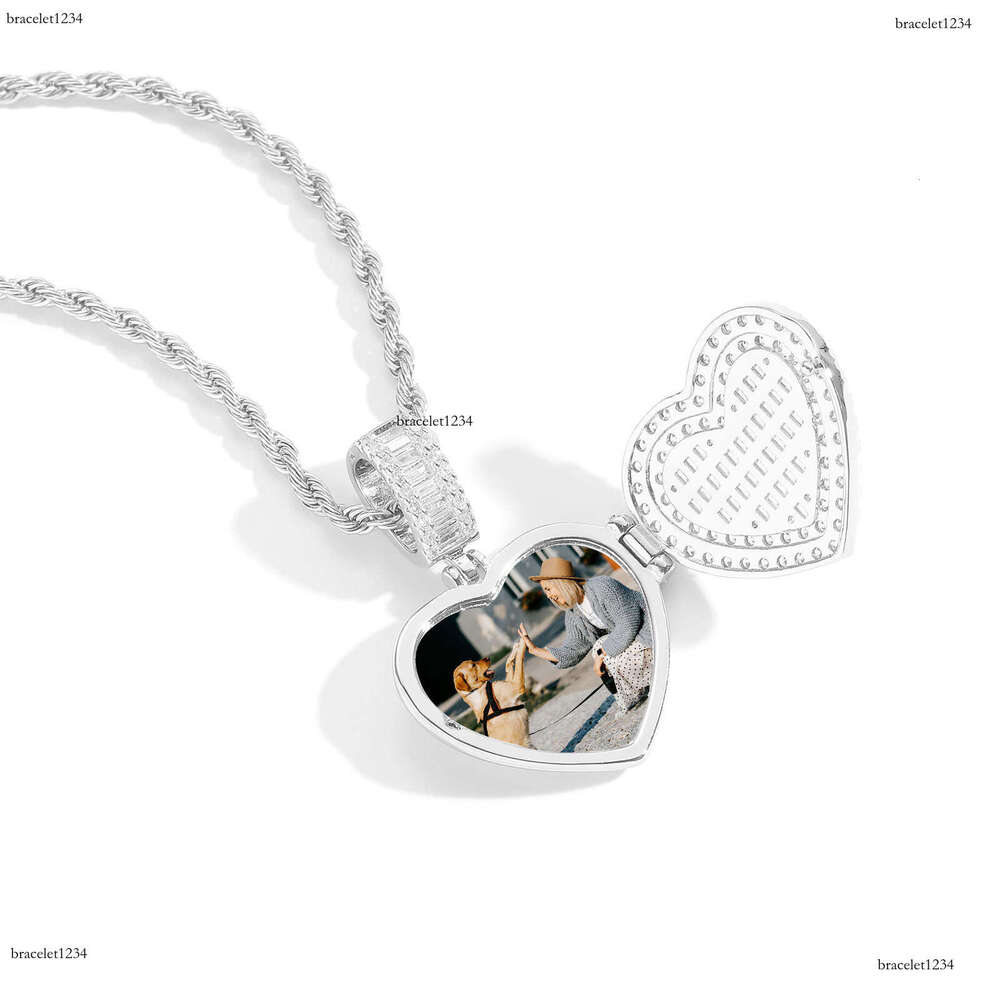 Luxury designer photo frame flip, couple photo pendant, Ice out vvs Moissanite necklace Free shipping