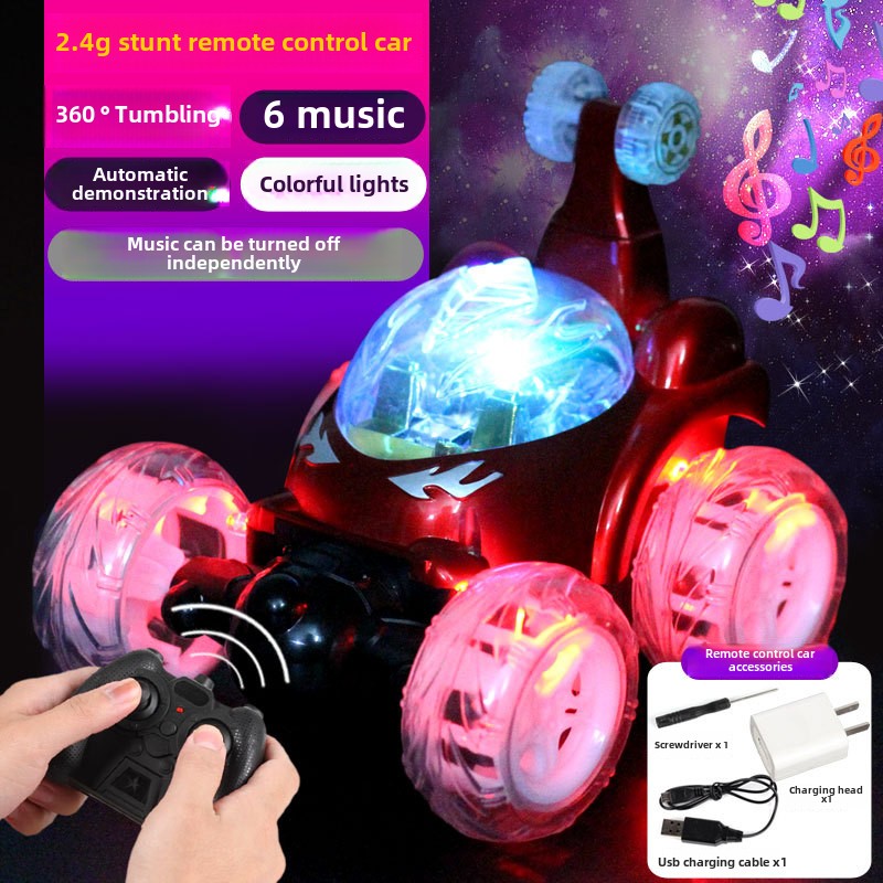 Free shipping Chargeable Remote-Controlled Tumble Stunt Car for Kids - sical Lights & Racing