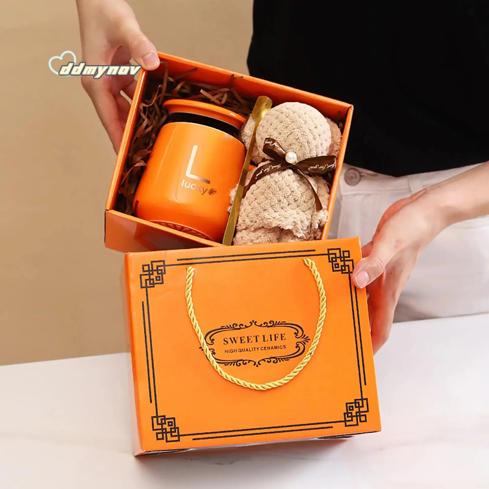 Coffee Mug: Luxury Ceramic Cup Set with Bear Spoon & Towel - Wedding, Birthday Gift Box ddmynov