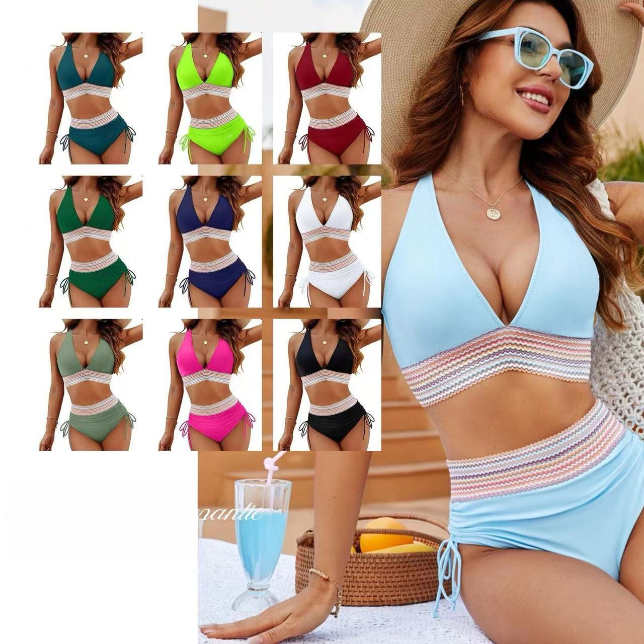 Color Blocked Athletic Swimming Costume Featuring Adjustable Drawstring Detailing